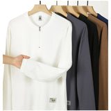 WIAOFELLAS  -  Men Clothing Trend Long Sleeve Half Zipper T-Shirt Loose Spring Autumn Split American Tide T- Tops Solid Tees Shirts Tshirt New