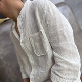 WIAOFELLAS  -  Spring Summer New Solid Color Fashion Round Neck Shirt Man High Street Three Quarter Button Cardigan Fiberflax Breathable Tops