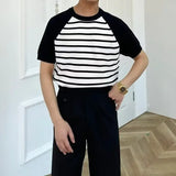 WIAOFELLAS  -  T-shirts Men Simple Mature Daily Casual Summer Striped Fashion Breathable All-match Korean Style Shinny Cozy Soft Handsome New