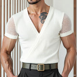 WIAOFELLAS  -  Men T Shirt Mesh Patchwork V Neck Short Sleeve Male Tee Tops Summer Streetwear 2025 Fashion Casual Men Clothing S-5XL