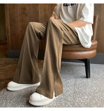 WIAOFELLAS  -  Brown Black Baggy Suit Pants Men Fashion Social Mens Dress Pants Korean Loose Straight Flared Pants Mens Office Formal Trousers