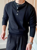 WIAOFELLAS  -  Fall Winter Daily Casual Mens Sweaters Trendy Solid Color Buttoned O Neck Knitted Henley Shirts Men Fashion Long Sleeve Jumpers