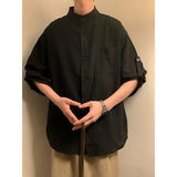 Wiaofellas  -  New Chinese Style Cotton Linen Short Sleeve Shirt Men Casual Summer Vintage Loose Fit Breathable Comfortable Skin-Friendly
