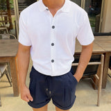 WIAOFELLAS  -  Summer New Men's Solid Color Short-Sleeved Shirt American Retro Fashion Trend Simple Loose Breathable Vacation Men's Tops