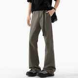 WIAOFELLAS  -  Niche Design Men's Casual Pants Belt Design Wide Leg Loose Bottom Contrast Color Elastic Waist Male Flared Trousers