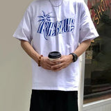 WIAOFELLAS  -  Spring And Summer New Style Trendy T-Shirt For Men Retro Coconut Tree Pattern Y2k Casual Fashionable Simple Cotton Top