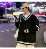 WIAOFELLAS  -  Autumn Winter New Men's Korean Loose Knitted V-neck Casual Sweater Outdoor Fashion Trend Comfortable Breathable Hoodie