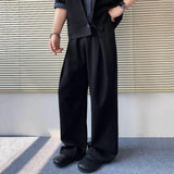 WIAOFELLAS  -  Korean Style Men's Sets Fake Two-piece Stand Collar Pathwork Short Sleeevd Sweatshirts Straight Wide Leg Male Pants