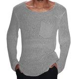 Wiaofellas  -  Casual Solid Color Slim Fit Knit Tops for Men Spring Long Sleeve Crew Neck Knitting T Shirts Mens Clothes Leisure Tee Shirt