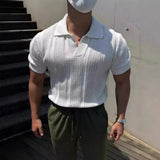 WIAOFELLAS  -  New American Niche Design Knitted Polo Shirt Men Breathable Hollow Short Sleeve Lapel Mesh Tight Sleeve T-shirt