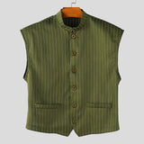 WIAOFELLAS  -  Men Striped Sets Stand Collar Sleeveless Vests & Pants Two Pieces Sets Streetwear Loose Fashion Men's Casual Suits S-5XL
