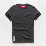 Wiaofellas  -  Retro Distressed Cotton round Neck Short Sleeve T-Shirt Loose Fit Basic Color Summer Youth Fashion Standard Tailoring Male Top