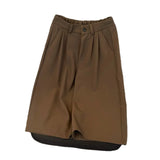 Wiaofellas  -  Black Men's Suit Pants Casual Straight Leg Short Trousers Summer Season Polyester Fabric Drapey High Waist No Belt
