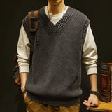 Wiaofellas Top Quality New Autum Fashion Brand Cardigan Sweater V Neck Knitted Vest Men Solid Trendy Sleeveless Casual Men Clothing B278