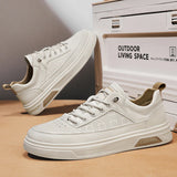 WIAOFELLAS  -  Men's Flat Lace-up Classic Series Solid Color Anti-slip Student Vulcanized Sports Shoes Trend Casual Leather Skateboard Shoes