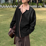 WIAOFELLAS  -  Men Shirt Striped Patchwork Lapel Long Sleeve Loose Men Clothing Streetwear Korean Style Fashion Casual Shirts Men S-5XL