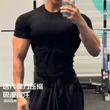 Wiaofellas  -  Men Seamless Compression T Shirt Short Sleeve Quick Dry Gym Workout Running Top