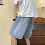 WIAOFELLAS  -  Summer Thin Denim Shorts Men's Hong Kong Style Brand Loose Straight Casual Mid-pants Versatile Wide-leg Five-point Pants Men