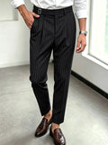 Wiaofellas  -  Summer‑All Season Mens Striped Suit Trousers, Adjustable Waist Pockets Design, Tailored Fit Business Casual Work Pants