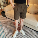 Wiaofellas  -  Men Summer New Solid Color Suit Shorts Mens Smart Casual Straight Shorts Male Streetwear Knee Length Pants Shorts G273