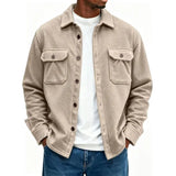 Wiaofellas  -  Men Fleece Shacket Jacket Autumn Winter Lapel Collar Coat Pockets Button Up Casual Loose Overshirt For Daily Streetwear