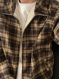 WIAOFELLAS  -  Reversible Coat Men's Autumn Casual Loose American Retro Lapel Jacket Loose Plaid Apricot All-match Top