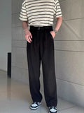 WIAOFELLAS  -  Casual ay Draped Wide Leg Men's Summer Pants Thin Straight Loose Fit Belted Suit Trousers Long Casual Youth Faion