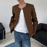 WIAOFELLAS  -  Men Blazer Solid Color O-neck Long Sleeve Button Casual Male Suit Streetwear 2026 Spring Fashion Leisure Thin Coats Men