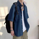 Wiaofellas  -  Summer Lightweight Men's Denim Shirt Short Sleeve Casual Loose Vintage Coat