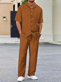 WIAOFELLAS  -  (Shirt+Pants) Summer new arrival Men Fashion Classic Shirt men Business Casual Shirts Men A Set Of Clothes