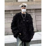 WIAOFELLAS  -  American style autumn and winter tassel fur-edged lazy style knitted sweater men's new trendy brand design niche jacket