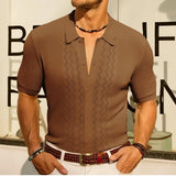 WIAOFELLAS  -  Summer New Men's Solid Color Short-Sleeved Cardigan Knitted Polo Shirt Retro Casual Fashion Trend Simple Slim Business Mens Tops
