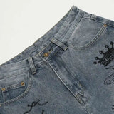 WIAOFELLAS  -  Pattern Printing Men's Denim Shorts American Style Casual Straight Leg Loose Contrast Color Streetwear Male Jeans