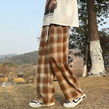 Wiaofellas  -  Vintage American Style Tweed Plaid Men's Pants Loose Straight Wide Leg Casual Trousers Trendy Brand Punk Rock Streetwear