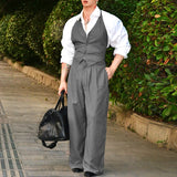 WIAOFELLAS  -  Men Sets Striped V Neck Sleeveless Crop Tops Vests & Pants Two Pieces Sets Streetwear Fashion Men's Casual Suits