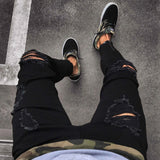 WIAOFELLAS  -  Mens Ripped Skinny Jeans Vintage Wash Slim Fit Stretch Zipper Trousers