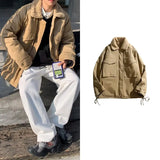 Wiaofellas  -  Lamb Fur Lined Thiened Cotton Jaet Men's Winter Casual Loose Fit Faionable Warm Workwear Sle Zipper Closure Pure Color