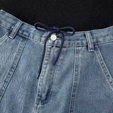 WIAOFELLAS  -  Summer couples washed solid color five-quarter denim shorts men's and women's straight leg wide leg casual medium pants