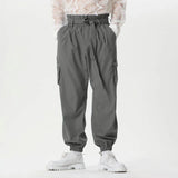 WIAOFELLAS  -  Men Pants Solid Color Lace Up Joggers Casual Cargo Pants Men Streetwear Loose Pockets Fashion Leisure Male Long Trousers