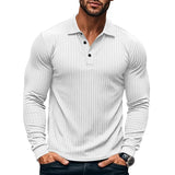 WIAOFELLAS  -  Elastic Pit Strip Polo Shirts Men Cross-border Polo Shirt 2025 Autumn Men's Classic American Lapel Button-up Long-sleeve T-shirt