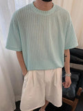 WIAOFELLAS  -  Texture Vertical Stripe Ice Silk T-shirt for Men Summer Thin Hanging Short Sleeved Pullover Tops Rugged Handsome T-shirts Soft