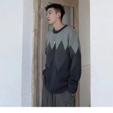 WIAOFELLAS  -  New Men's Thickened Printed Round Neck Pullover Sweater Autumn and Winter Casual Loose Color-blocking Sweater Lazy Style Top