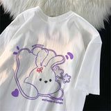 WIAOFELLAS  -  Couple's Matching Short Sleeve T-Shirt Set Cotton Cartoon Rabbit Printed Crew Neck Tops For Men And Women Summer Casual Wear