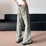 WIAOFELLAS  -  Simple Men's Casual Trousers Solid Color Washing Splicing Bottom Button Design Straight Wide Leg Loose Male Pants