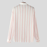 WIAOFELLAS  -  Men Striped Shirts Lapel Long Sleeve Lace Up Loose Autumn Men Clothing Streetwear Fashion Casual Male Shirts S-5XL