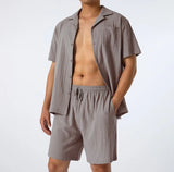 WIAOFELLAS  -  Summer Sports Short-Sleeved Shorts Suit Cotton and Linen Loose Casual Men's Shirt Suit Suit