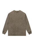 WIAOFELLAS  -  Vintage Men's Long Sleeved T-shirt Washed Loose Men's Autumn Pullover Outfit Unisex Pure Cotton 230g High Street Trendy T-shirt