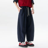 WIAOFELLAS  -  Simple Men's Casual Pants Drawstring Design Solid Color Bottom Elastic Waist Straight Wide Leg Loose Male Trousers