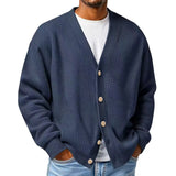 WIAOFELLAS  -  New Men's Casual Long Sleeve Sweater Cardigan V-neck Loose Top Autumn Winter Fashion Versatile Jacket For Male Knitted Coats