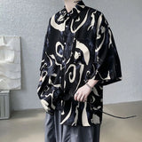 WIAOFELLAS  -  Mens Short Sleeve Shirts Contrast Y2K Harajuku Trendy Personality Print Short Sleeve Loose Handsome Youthful Chic Tops Summer